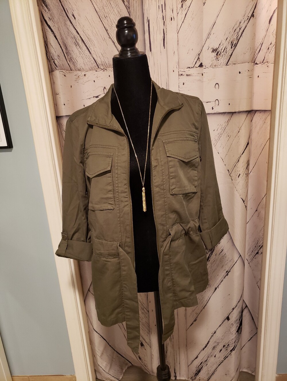 Reitmans Olive Green Utility Jacket with Waist Tie - Picture 6 of 9